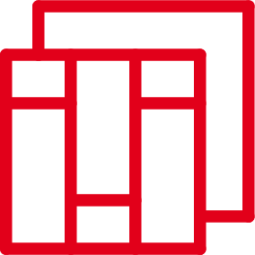 Icon größte Auswahl, zeigt zwei Beispielböden überlappend, Icon besteht aus roten Konturlininen