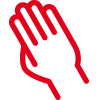Icon mit roter Kontur: Hand, die fühlt