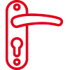 Icon mit roter Kontur: Frontalansicht eines Drückers