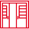 Icon mit roter Kontur: offene, einladende Schiebetür
