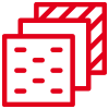 Icon mit roter Kontur: drei hintereinander stehende Holzdielen in unterschiedlichen Stilen