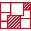 Icon mit roter Kontur: Auf dem Boden sind sowohl Dielen in Holz- als auch Flieseboptik zu sehen
