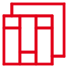 Icon mit roter Kontur: zwei hintereinander stehene Planken symbolisieren die riesige Produktauswahl