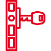 Icon mit roter Kontur: seitliche Ansicht eines Türschlosses