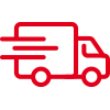 Icon mit roter Kontur: Lieferfahrzeug, das schnell fährt