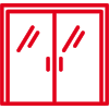 Icon mit roter Kontur: Glastüren in großer Auswahl