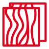 Icon mit roter Kontur: Zwei sich überlappende Holzplanken