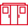 Icon mit roter Kontur: Elegante Schiebetür, die leicht offen steht