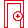 Icon mit roter Kontur: eine Zarge mit einem großen Pluszeichen steht für die verschiedenen Zargenmodelle der Designtüren