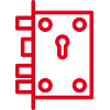 Icon mit roter Kontur: ein Schloss der Designtüren zeigt, dass der Schlosskasten als Gestaltungselement betont werden kann