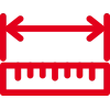 Icon mit roter Kontur: ein Maßband misst exakt die Abstände