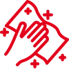 Icon mit roter Kontur: Hochglanzpolitur einer Hand mit einem Lappen