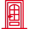 Icon mit roter Kontur: Eine Stil- und Landhaustür mit Glasausschnitten unterstreicht den typischen Charakter dieser Türenserie