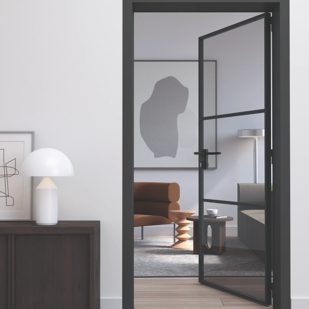 Loft Drehtür aus Stahl und Glas mit schwarzem Rahmen
